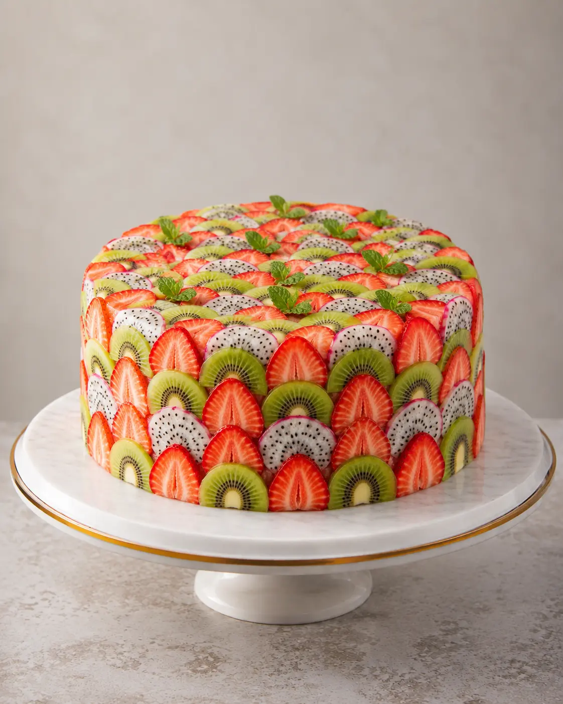 Kiwi, strawberry and dragon fruit mosaic