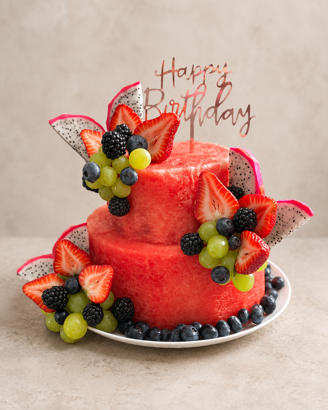Two-tier cake with dragon fruit petals