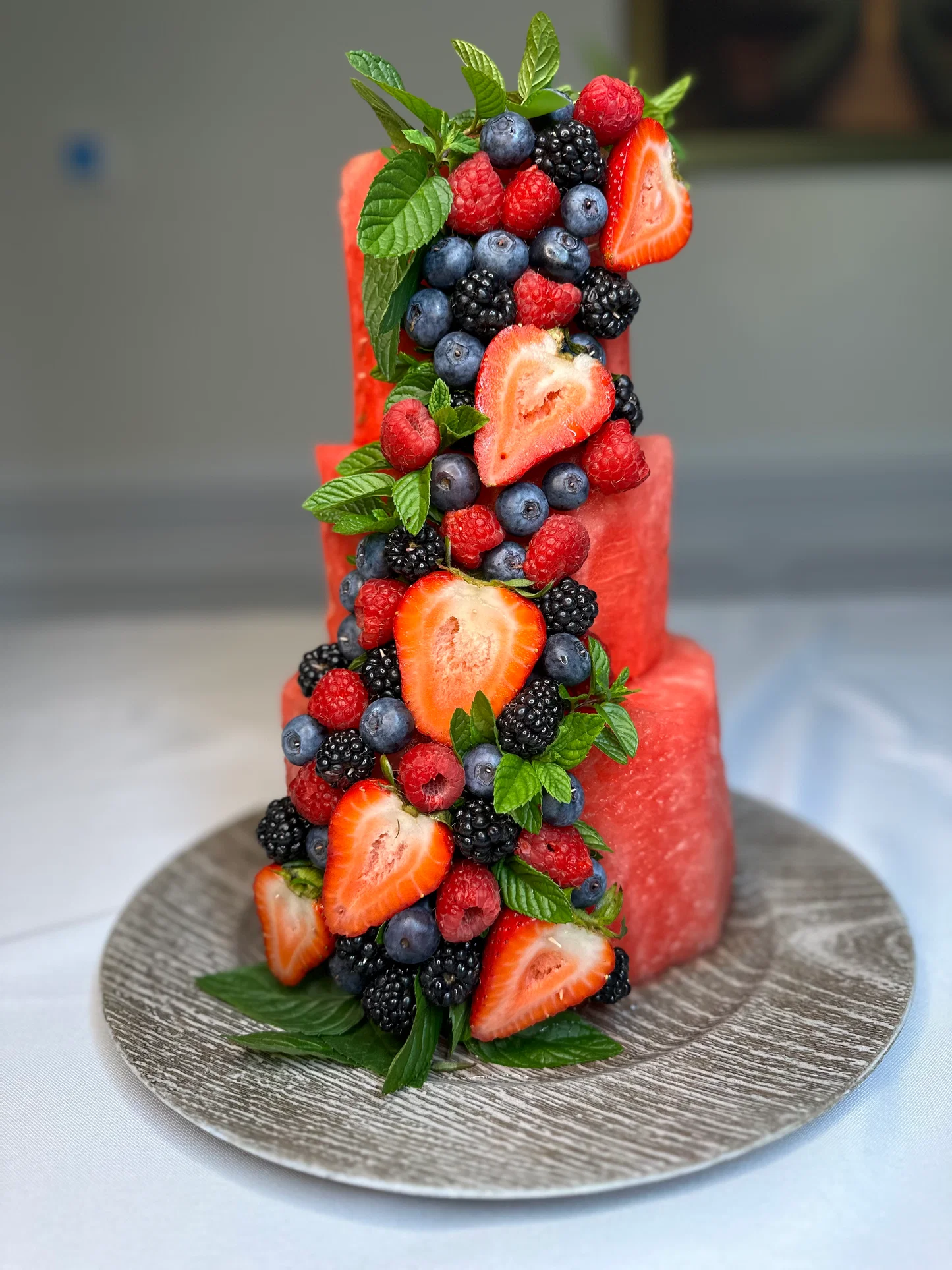 Three-tier berry and mint cascade